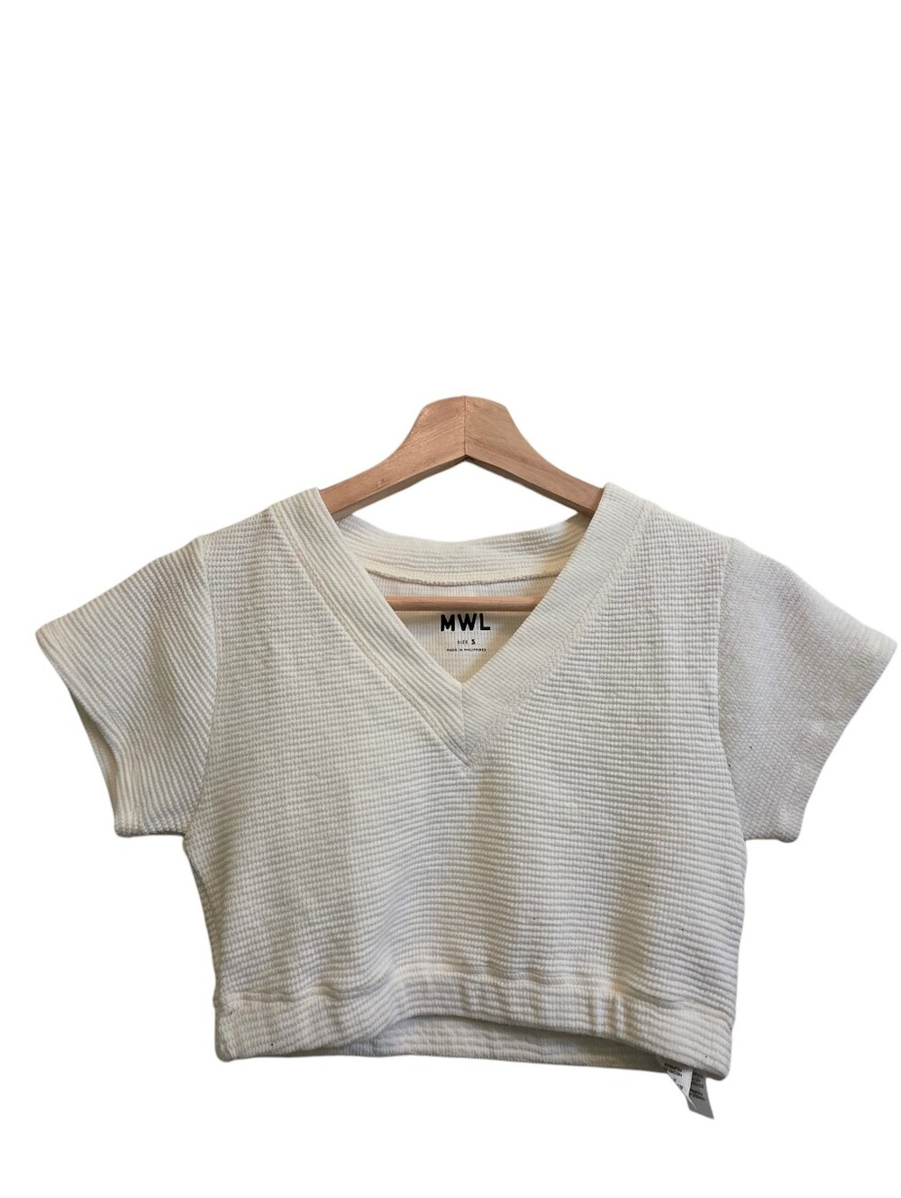Madewell Cream Cropped Waffle Weave V-Neck Top Size Small